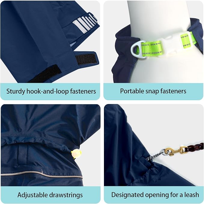 Dog Raincoat, Full-Body Hooded All-Weather Jacket, Waterproof and Windproof with Reflective Strips, Suitable for Large Dogs, M
