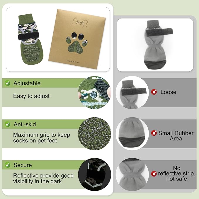 BEAUTYZOO Dog Socks to Prevent Licking Paws for Hardwood Floors Anti Slip, Dog Shoes Booties for Hot/Cold Pavement,Grippy Boots & Paw Protectors Traction Control for Small Medium Large Senior Dogs