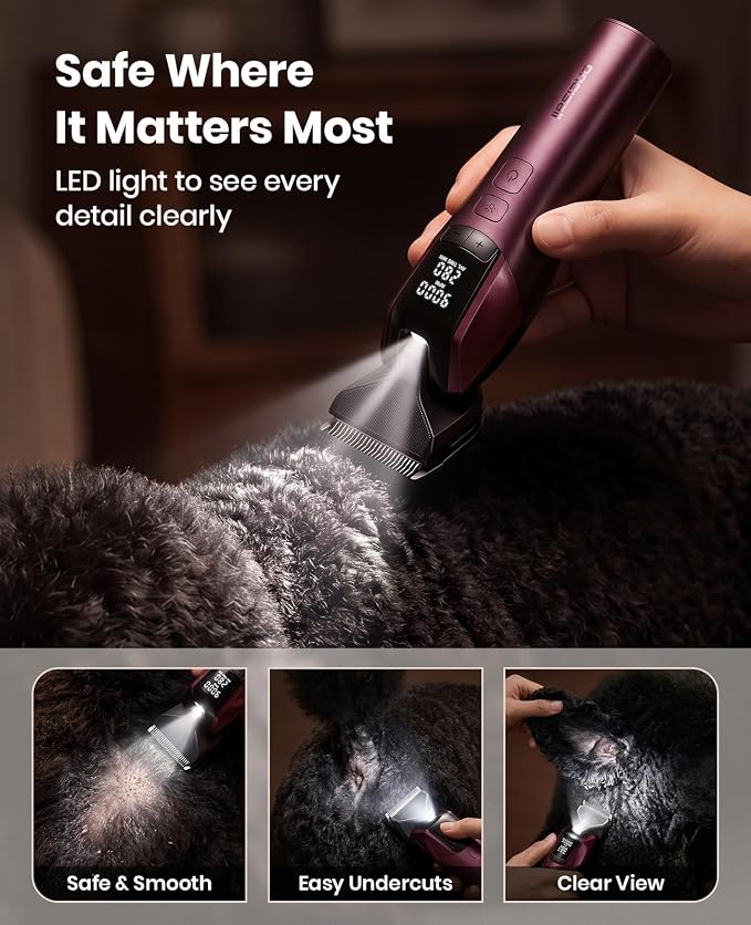 oneisall Professional Dog Clippers for Grooming Thick Hair, 9000RPM 5 Speed | 5 in 1 DLC Blade, 280min Cordless, Low Noise Dog Grooming Kit with 8 Metal Combs Carring Case for Dogs Cats Pet