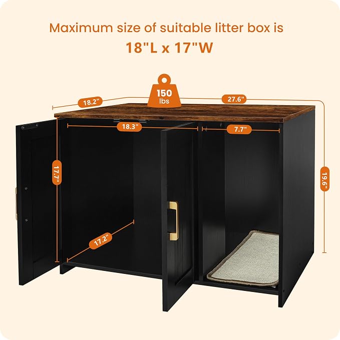 DWANTON Litter Box Enclosure, Wooden Cat Washroom Indoor, 27.6", 107BVV
