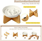 Elevated Ceramic Slow Feeder Cat Bowl, 6.3'' Wide Whisker Friendly | Slow Eating 5x, Anti Vomit Shallow Slow Eating Cat Dish, 3.7" H Raised Cat Puzzle Feeder for Dry and Wet Food, 6.3" X 1.2"