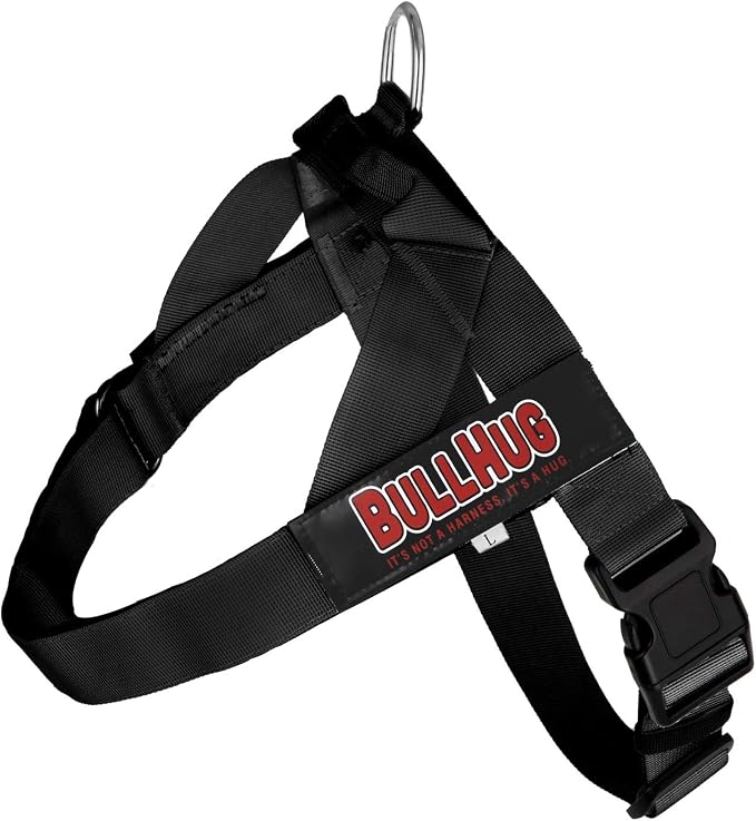 BULLHUG Adjustable Dog Harness– No Pull, No Choke – for English Bulldogs, French Bulldogs, Pugs & Broad-Chested Breeds – Easy, Safe Walks (Black, Medium)