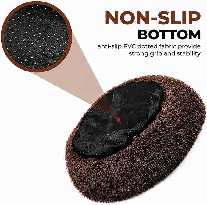 Whiskers & Friends Cat Beds for Indoor Cats, Fluffy Cat Bed Small to Large | Orthopedic Soft Plush Calming Donut Bed, Washable Round Pet Bed, Sized for Kitten to Large Cats & Puppy to Small Dogs
