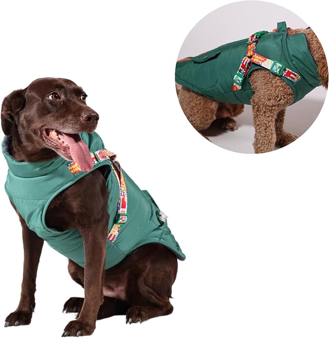 Pawlook Waterproof Dog Raincoat with Built-in Recycled Harness & Fleece Lining – Full Chest Coverage, Back Zipper – Poop Bag Pocket – Eco-Friendly – XS to XXL – Coordinates with Pawlook Gear G*L