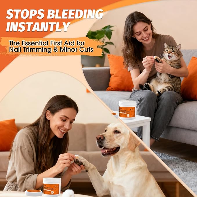 Styptic Powder for Dogs & Cats, Fast Acting Blood Stop, 1.76oz | For nail trimming | Easy powder application | Suitable for home grooming routines