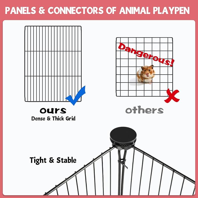 20 Panels Small Animal Playpen, 48" x 24" x 16" Pet Playpen with Waterproof Mat, C&C Cage for Guinea Pigs, Rabbit/Bunny/Baby Chicken Cage,Bunny/Puppy/Chicken Pen Indoor Outdoor Portable Metal Fence