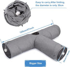 Ownpets 12" Large Cat Tunnel 3-Way T-Shape Oxford Fabric for Large Cat | Silent oxford fabric no noise, expandable 3-channel design, with plush ball ,feather wand, peek hole, for multi-cat household
