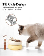 Cat Bowl, Ceramic Cat Bowls Food and Water Bowl Set, Whisker Friendly Cute Kitten Food Bowls for Protecting Pet's Spine, Beige & Yellow