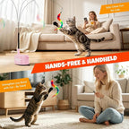 Interactive Cat Toys For Indoor Cats, 360° Flying Automatic Cat Toy, Pink | Rechargeable, Strong Suction Base, Self-Play & Handheld, Electric Spin Game Enrichment Toy, Long Kitty Wand for Bored Cats