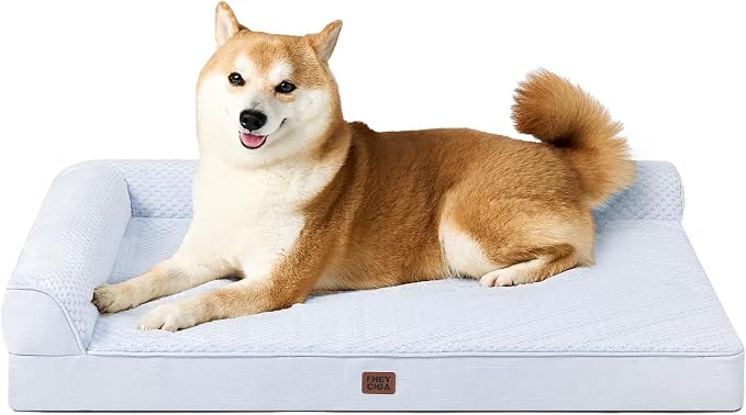 EHEYCIGA Memory Foam Dog Bed Large Size Dogs, Orthopedic Dog Bed Large with Washable Removable Cover, Waterproof Pet Sofa Couch with Nonskid Bottom, 36x27x6, Washblue