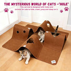 Cat Tunnel Play Mat for Indoor Cats, Felt Interactive Pet Toy with Hidden Ball, Enrichment Activity Rug, Collapsible Cave for Kittens & Small Pets (Brown)