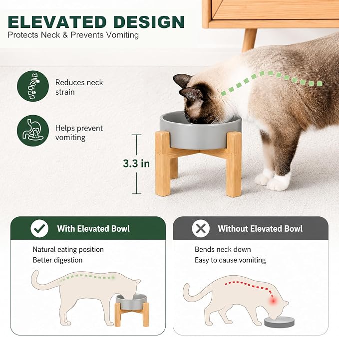 Ceramic Slow Feeder Dog Bowls with Raised Stand, 0.9 Cups Elevated Slow Feeding Bowl for Small Dogs and Cats, Non-Slip Pet Food Dish Helps Reduce Gulping and Bloating