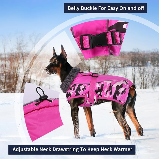 IECOii Extra Warm Reflective Adjustable Dog Jacket with Buckle Fleece Turtleneck for Cold Weather, Soft Winter Coat for Small, Medium, Extra Large Dogs