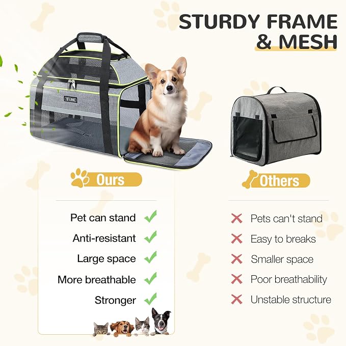 Lekereise Top-Expandable Pet Carrier 18x13x9.5 Inch Southwest Frontier Airline Approved Soft Sided Underseat to 15lbs Travel Carriers for Small Cats Dogs with Locking Safety Zippers Anti-Scratch Mesh