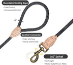 Mile High Life Dog Leash with Genuine Leather Connection, Reflective | Rope Leash, Heavy Duty 360° Swivel Metal Clasp, for Small Medium & Large Dogs Walking (Black, 60 Inch-1/2)
