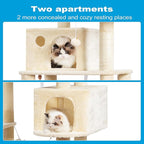 Hey-brother Cat Tree Tower with Sisal Scratching Posts, Big Condo, MPJ020M | 53.7 Inches Multi-Level Cat House with 2 Bigger Plush Condos, 2 Platforms, Hammock, Toy Balls for Indoor Cats, Beige