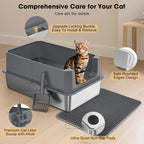 FURTIME Stainless Steel Cat Litter Box, Extra Large Cats Metal Litter Box | High-Sided Open-Top Easy-Clean Litter Pan, Non-Stick, Anti-Leakage, Odor-Free, Comes with Scoop & Mat, 23"×15"×10.5"