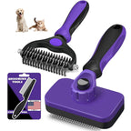 Professional 3PCS Self Cleaning Slicker Brush & Pet Grooming Rake & Flea Comb for Dogs,Cats and Horses | Double-Sided Dematting Comb & Skin Friendly Deshedding Grooming Tool | Pet Supplies (Purple)