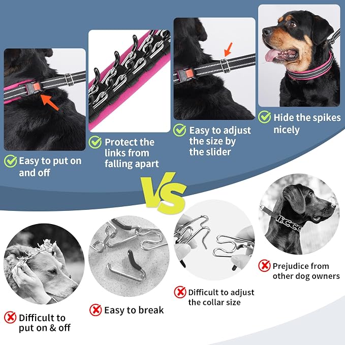 Mayerzon Martingale No Pull Collar for Medium Large Dogs | Hot Pink Trim, M | Patented Anti Pull Dog Collar with Buckle for Walking Training, Neoprene Padding, Reflective Stitching, Adjustable, Sturdy