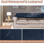 Easy-Going 100% Waterproof Oversized Loveseat Cover, Couch Cover for Sofa | Dual Waterproof Sofa Cover, Stretch Jacquard Sofa Slipcover, Leakproof Furniture Protector for Kids Pets Dog, Dark Blue