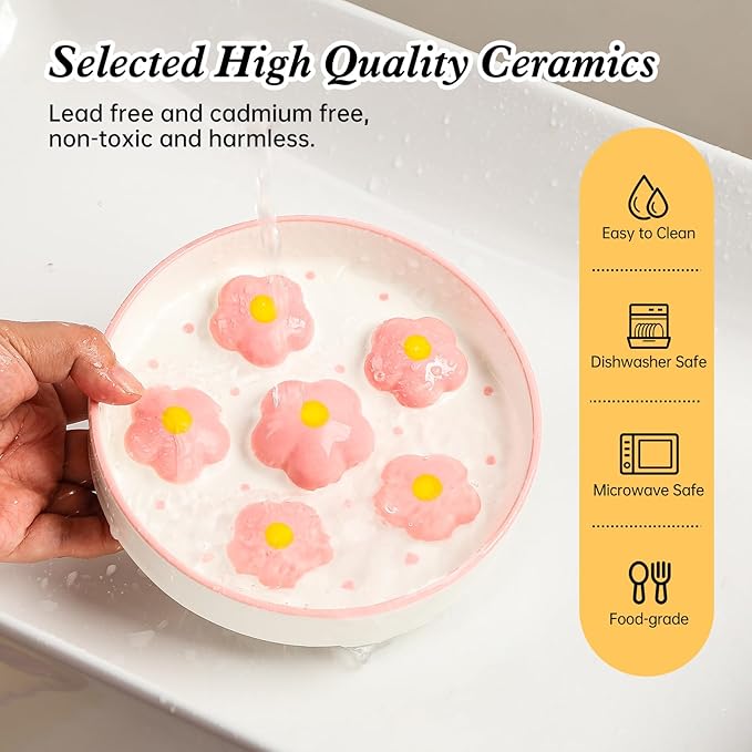 Ceramic Slow Feeder Cat Bowl, 6.3" Whisker Friendly Anti-Vomit, Blush | Shallow Cat Puzzle Feeder, Slow Eating 3x, Dry & Wet Food, Cute Flower-Shaped Maze, Microwave & Dishwasher Safe, 6.3" X 1.2"