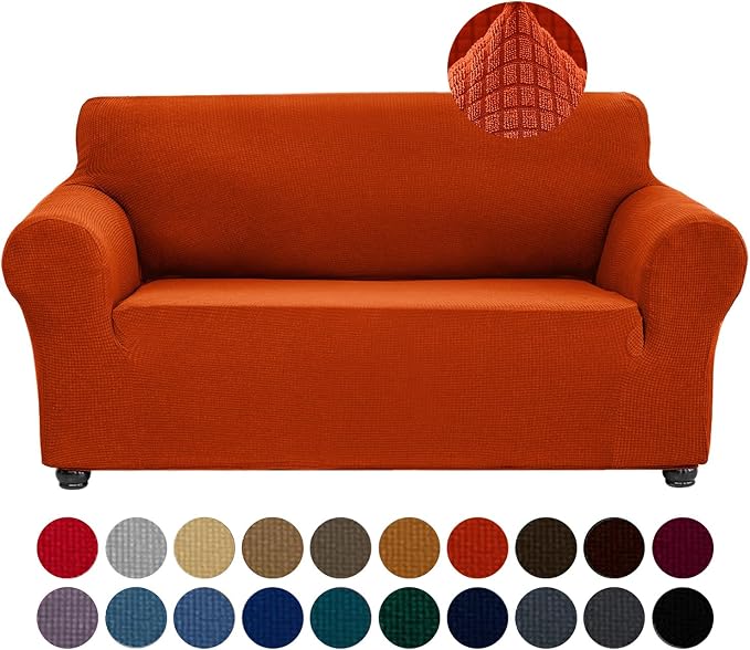Joccun Stretch Loveseat Couch Cover, 1-Piece Sofa Cover for 2 Cushion Couch Spandex Jacquard Washable Furniture Protector Cover for Living Room,Kids,Pets（Loveseat,Pureed Pumpkin）