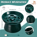 Tioncy 1 Pcs Ceramic Elevated Slow Feeder Cat Bowl, Raised Cat Slow Feeder Bowl, Anti Vomiting for Dry and Wet Food, No Spill High Edge Easy Clean Dishwasher Safe (Dark Green)