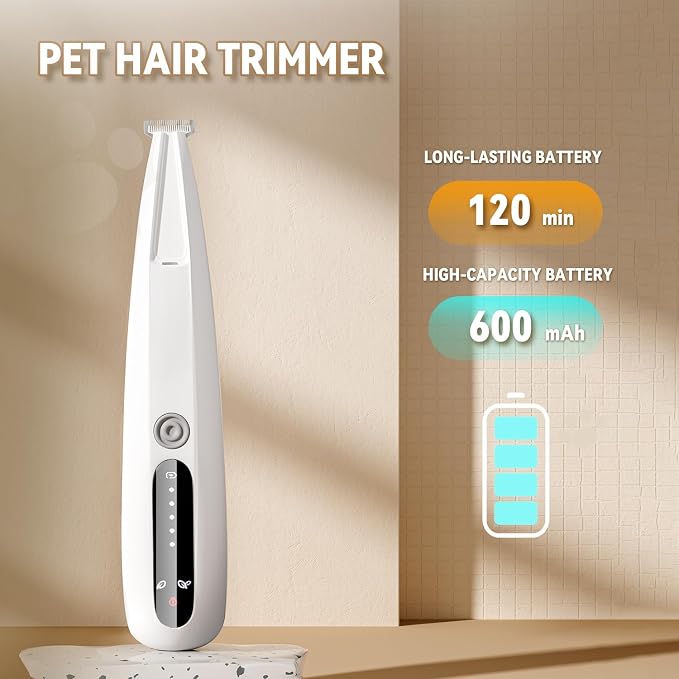 2026 New Pet Precision Trimmer, Dog Paw Trimmer with LED Light, Ultra Quiet | IP68 Waterproof, Dual-Speed Motor, Suit for Trimming Paw, Ear, Face, Butt, Eyebrows, USB Rechageble
