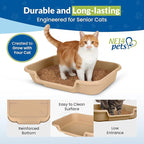 KittyGohere Senior Cat Litter Box Large with Scoop, 2 Pack Beach Sand | Open Top Low Entrance Kitty Litter Box With Long-handle Jumbo Scoop, Lightweight Low Entry Litters Box, Durable, Made in USA