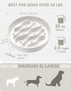 Ceramic Slow Feeder Dog Bowls for Medium and Large Dogs, 2.0 Cups Dog Slow Feeder for Fast Eater, 30oz, 8in, White