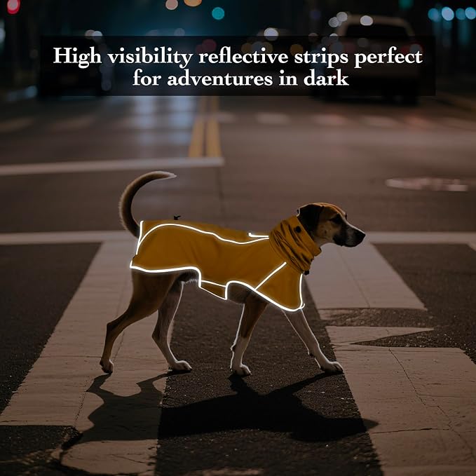 Reflective Dog Raincoat, Windproof & Waterproof Dog Rain Jacket, Adjustable Hooded Pet Poncho with Leash Hole for Small, Medium, Large Dogs(S-2XL) (Yellow, Medium)
