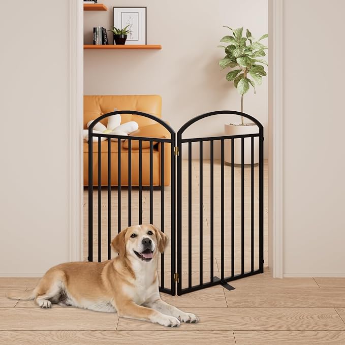 SNUOWU 2 Panels Full Matel Freestanding Dog Gates, 48" Extra Wide 36" Tall Free Standing Dog Pet Gate for Indoor & Outdoor. Foldable Pet Fences for Doorways, House, Stairs, Porch, Deck, Yard