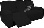 Easy-Going 100% Dual Waterproof Recliner Sofa Cover, 8-Pieces Stretch Relining Couch Cover with Pocket, Jacquard 3 Seat Sofa Slipcover Leakproof Washable (Sofa, Black)