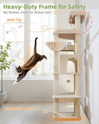 Taoqimiao Heavy-Duty Cat Tree, 71 in Cat Tower for Large Cats 20lbs+ | 3 Giant Multi-Tier Perches, Widened Cat Condo with 9 Scratching Posts, Plush Hammock & Basket, Toys, Beige, MS034M