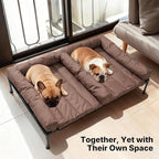Veehoo Elevated Dog Bed for 2 Dogs, Cooling Raised Dog Bed with Bolster Mat | Outdoor Double Dog Bed with Removable Waterproof Cushion, Breathable Mesh, Non-Slip Feet for Outdoor & Indoor, 49", Brown
