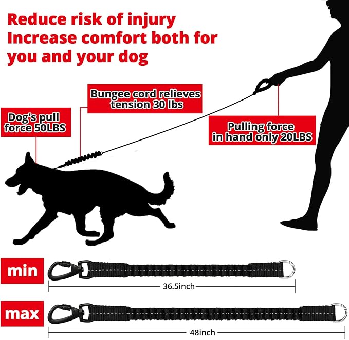 Rope Dog Leash 6 FT: Heavy Duty Leashes with Swivel Lockable Hook Reflective Threads Bungee and Padded Handle - Dog Lead for Large Small Medium Dogs Outside Walking Hiking Red