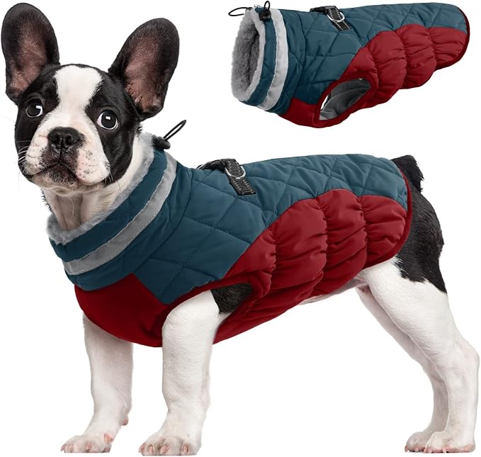 FUAMEY Dog Coat for Medium Dogs, Fleece Dog Winter Jacket with Harness | Puppy Cold Weather Coats Reflective Pet Puffer Vest with Zipper Water-Resistant Warm Dogs Snowsuit Windproof Dark Blue M