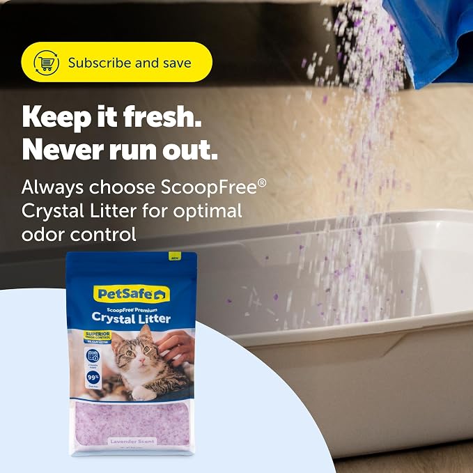PetSafe ScoopFree Odor Control Crystal Cat Litter, Lavender Scent, 8 Lb Bag | 5x Faster Odor Control than Clumping Clay Litter, 99% Dust-Free, Low Tracking Crystals, Compatible with Any Cat Litter Box