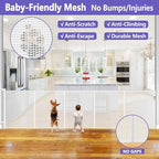 Reinforced 42" Tall Baby Gate 96" Wide Retractable Dog Gate Indoor/Outdoor | Tall Retractable Gate Prevent Crawling Under, Easy One-Hand Operation Safety Lock, Scratch-Resistant Mesh, Easy Install/White