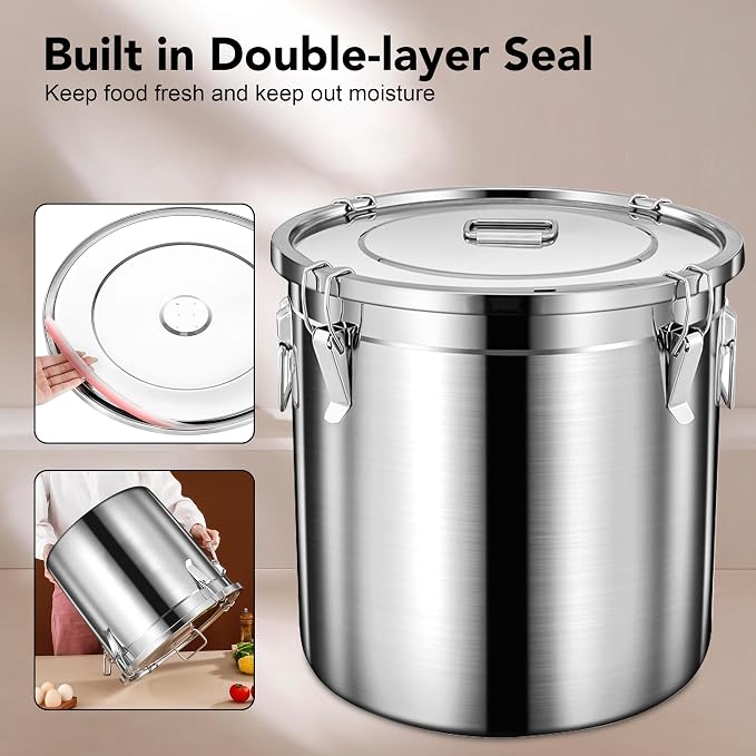 Newget 15lb Airtight Stainless Steel Dog Food Storage Container with Scoop | Large Metal Pet Food Containers Set with Sealed Lid, Metal Lock for Easy Open and Close, Keeps Fresh for Cat / Dog Food