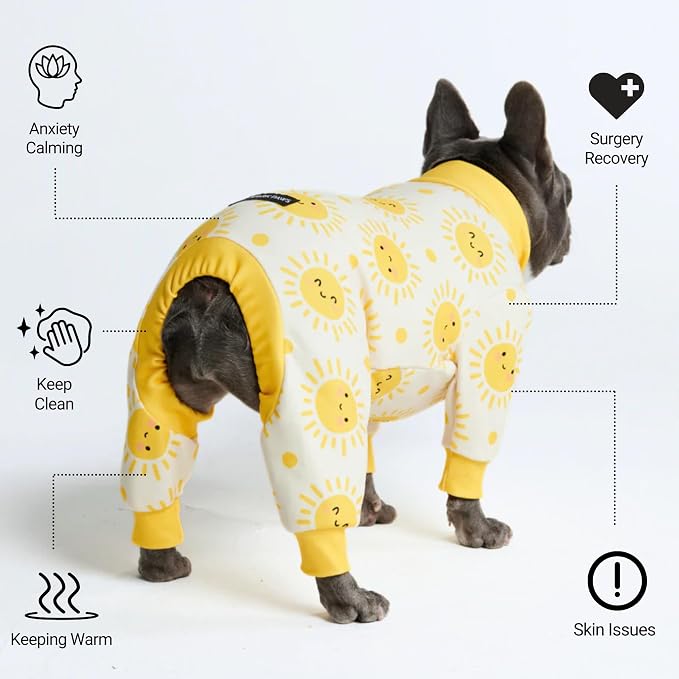 Spark Paws Dog Pajama, Dog Recovery Suit Male, Onesie, Ultra-Soft and 4-Way Stretch, for Small Medium and Large Breeds - Sunshine - S