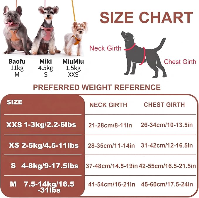 Puppytie XXS Puppy Harness with Multifunction Dog Leash,Soft Adjustable No Choke Escape Proof Pet Harness Vest,Brown Caramel,XXS