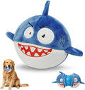 XIAPIA 3-in-1 Plush Shark Squeaky Dog Toys for Aggressive Chewers | No Stuffing Interactive Dog Toys, Hidden Squeaky Ball & Crinkle Paper, Chew Fetch Toy for Small Large Puppy, Birthday Gift