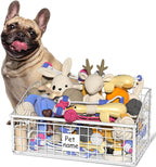 Dog Toy Bin Toy Basket Metal Storage Box with Handles Dog Organizer Chew-Proof White Dog Toy Box Blankets Leashes Chest Puppy Dog Toy Storage Container Home Decor Pet Toys Dog Cat