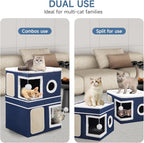 Shikha 2 Story Cat House beds for Indoor Cats with Scratch Pads Blue | 2 in 1 Dual Use Double Cat Bed Cave for Multiple Pets Kitten, Elevated Perch for a Wide View, All Season Reversible Cushion