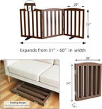 ZJSF Foldable Freestanding Indoor Dog Gate for House Wood Long Pet Gates Dog Fence for Stairs Puppy Gates for Hallways, Puppy Gate,Support Feet Included, Brown, 24 "Height-3 Panels