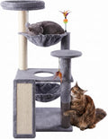 Multi-Level Cat Tree for Indoor Cats, Cat Tree Tower with Big Cat Hammock and Self-Grooming Brush, Cat Tower with Scratch Ladder, Indoor Climbing Activity Tower with Scratching Posts, Grey