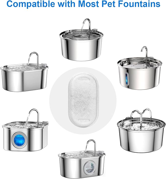Cat Water Fountain Filters, 8 Pack Cat Fountain Filter Replacement with 8 Sponges for 3.2L/108oz Pet Water Fountain Stainless Steel