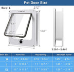 CEESC Large Cat Door for Interior/Exterior, for Pets <23.62", White | Rotary 4-Way Lock, Weatherproof, Fits doors 1.26-2.14", Adjustable tunnel depth, Upgraded version