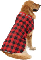 HDE Reversible Hooded Dog Raincoat Slicker Poncho for Small Medium Large Dogs - Buffalo Plaid/Red - 3XL - Nylon, Polyester